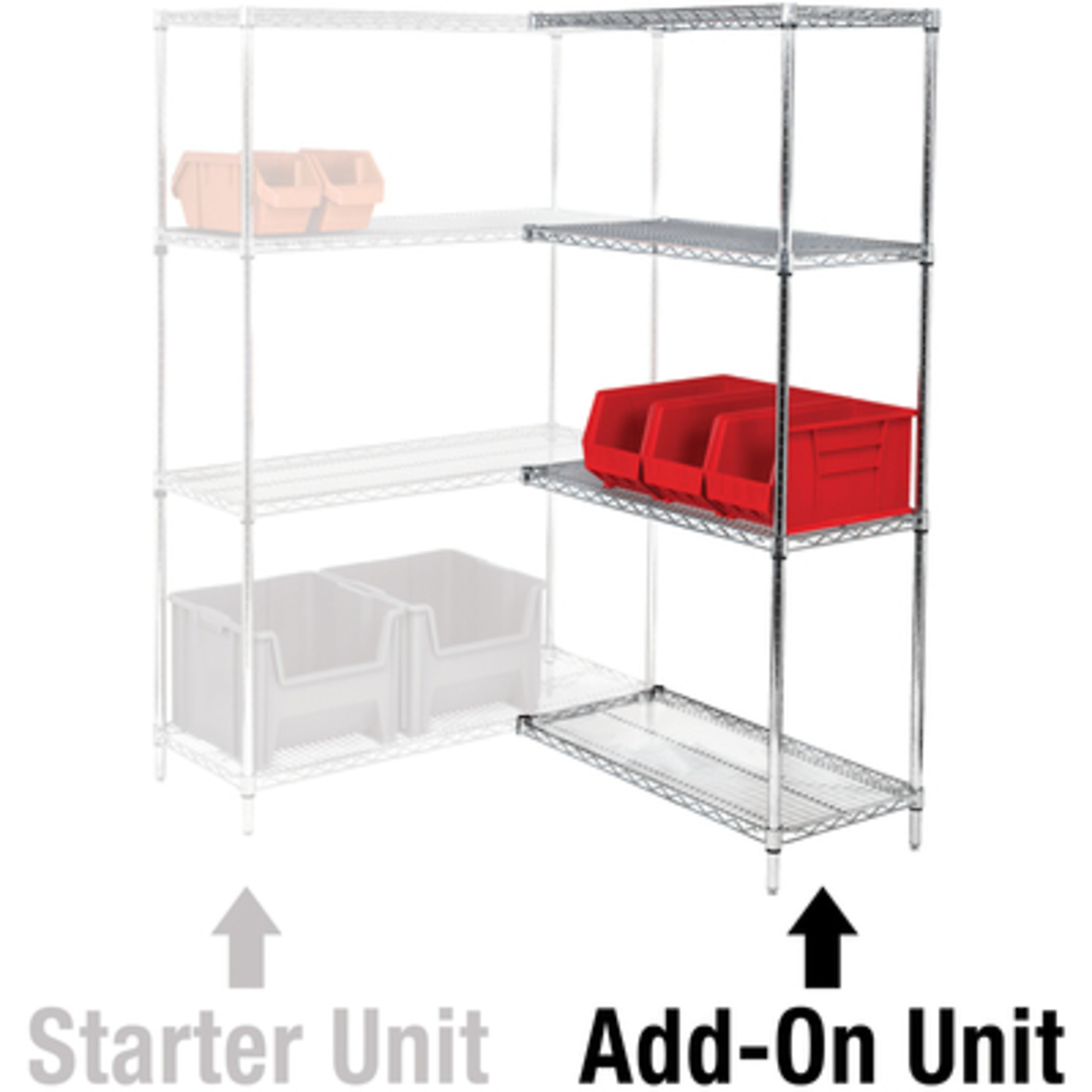 72 x 18 x 63in. - 4 SW Shelving Add-On Unit 1/CS, Height 63 in, Width 72 in, Bins Included (qty.) 1 Model# WS721863A